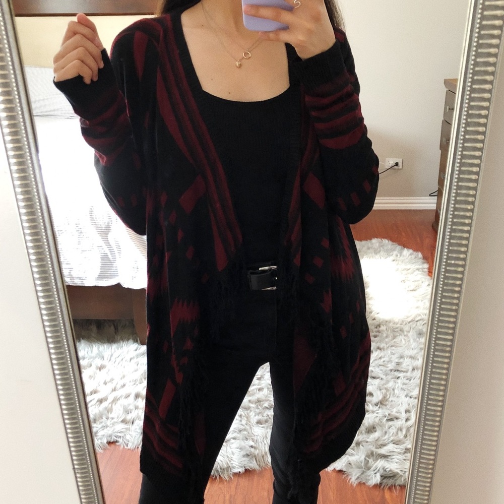 Tribal Maroon/Black Print Lightweight Cardigan